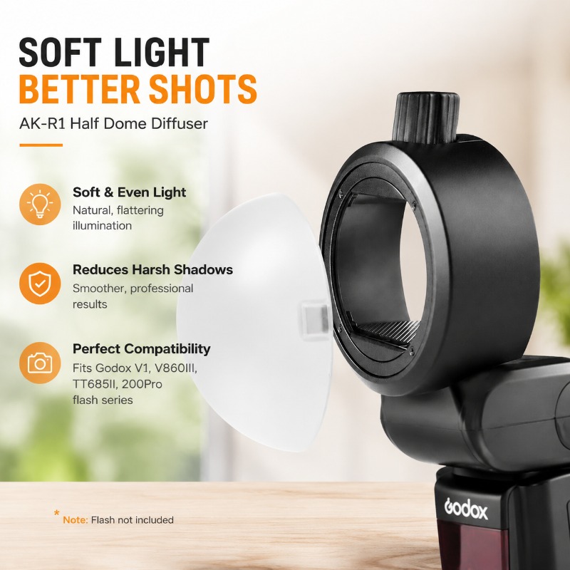Half‑dome Flash‑diffuser & Bar - Barn Door Modifier recension och pris
